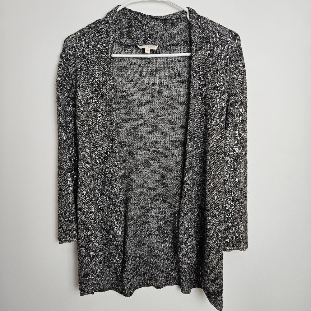Eileen‎ Fisher Womens Sz S Metallic Open Front Cardigan Knit Jacket 3/4 Sleeve